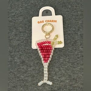 Anthropologie Beaded Martini Bag Charm with Pink and White Design
